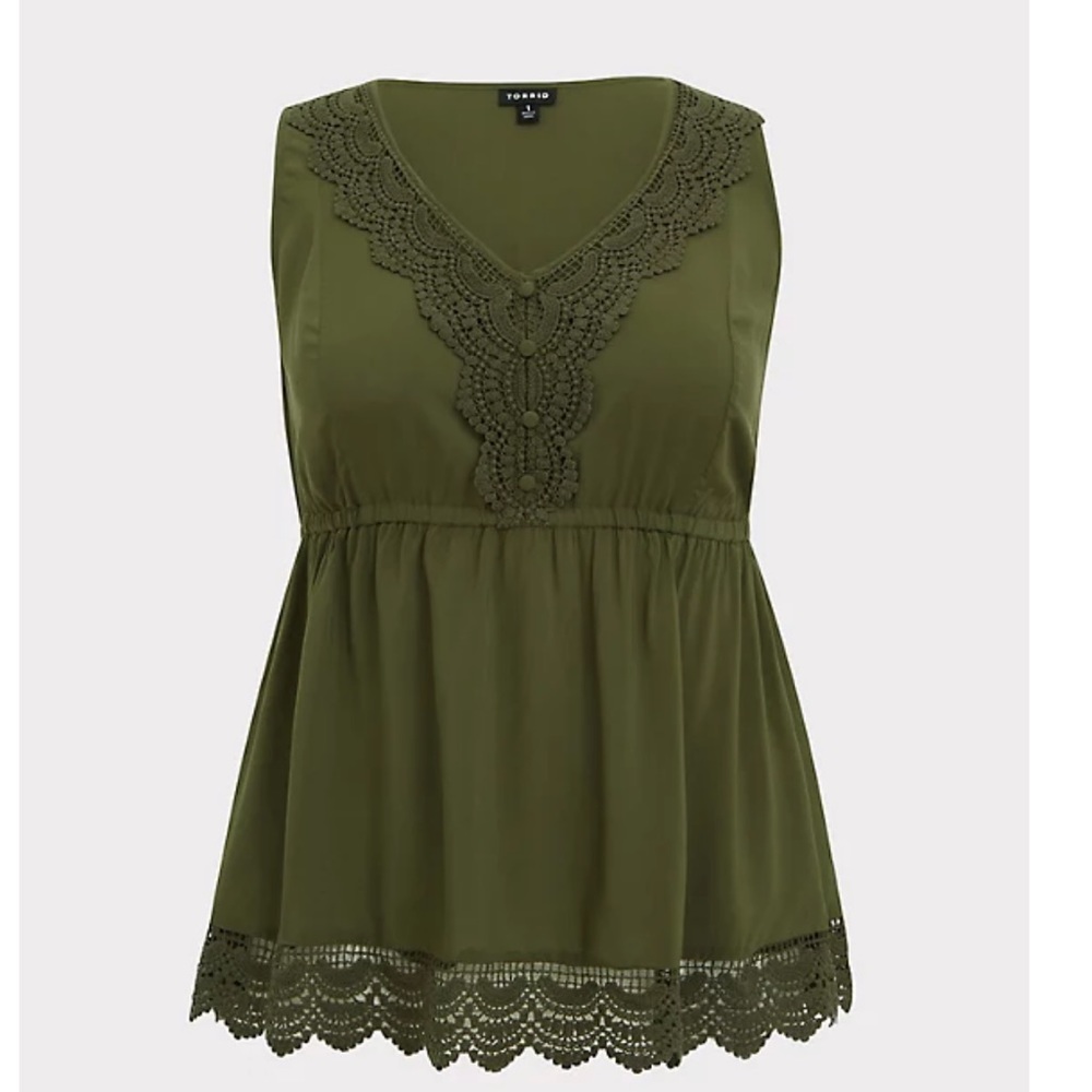 Olive Green Challis & Crochet Button Babydoll